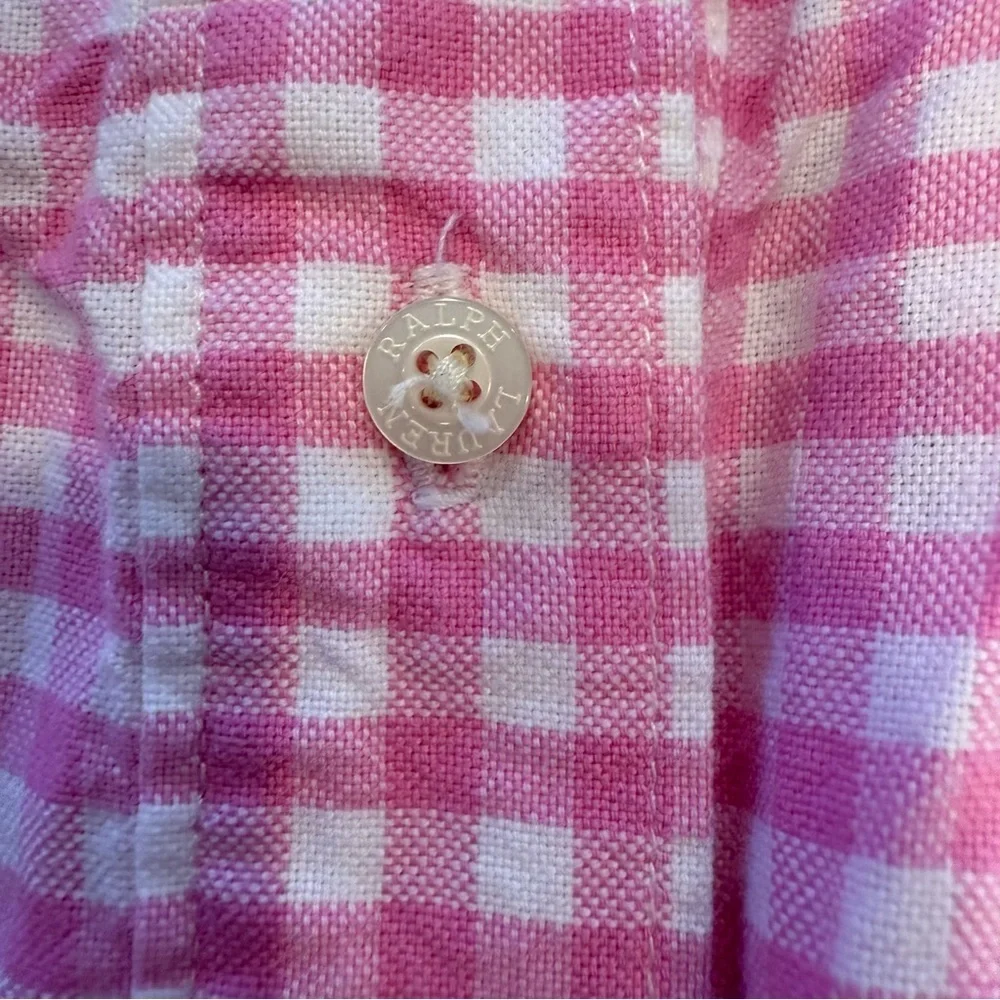 Ralph Lauren Girls Shirt Dress Pink/White Check Pleated Skirt Drop Waist Sz 16
